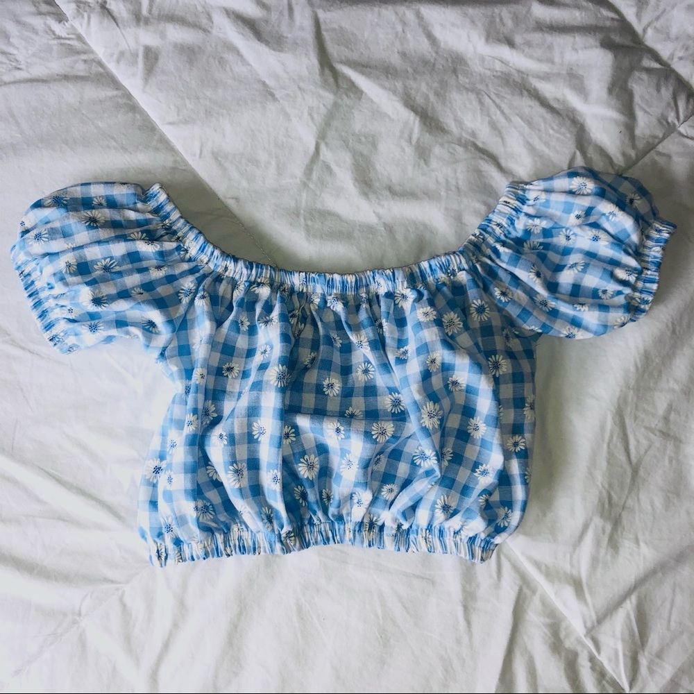 Milk It brand floral checked bardot top